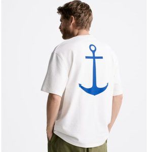 ZARA Men's PRINTED T-SHIRT in White Size L NWT $40